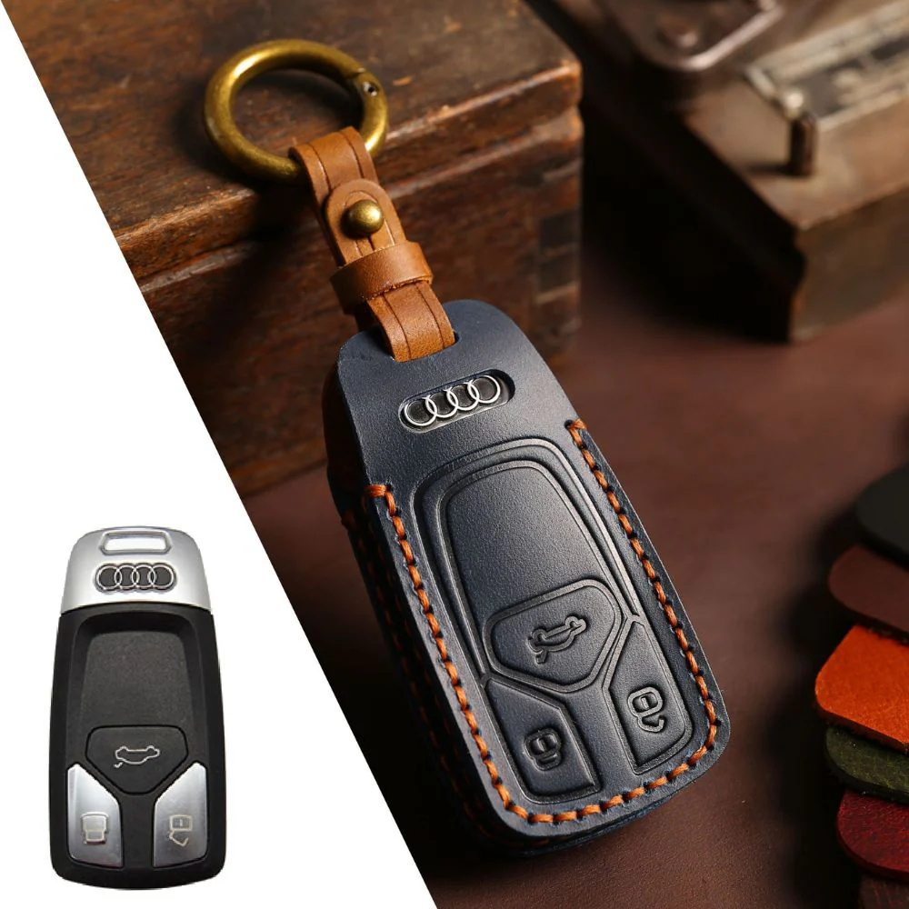 Audi Handcrafted Genuine Leather Car Key Fob Case Cover For A3, A4, A5, A6, A8, Q2, Q5, Q7, Q8, e-tron - Image 3
