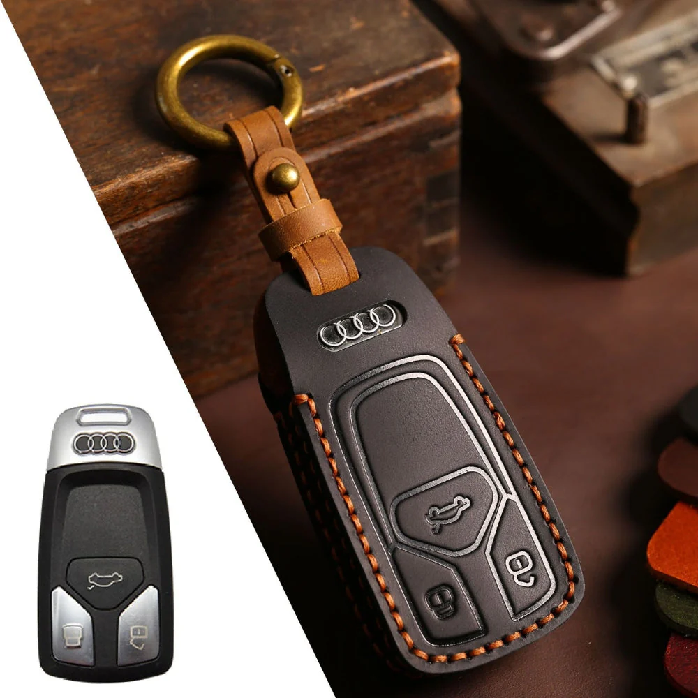 Audi Handcrafted Genuine Leather Car Key Fob Case Cover For A3, A4, A5, A6, A8, Q2, Q5, Q7, Q8, e-tron - Image 4