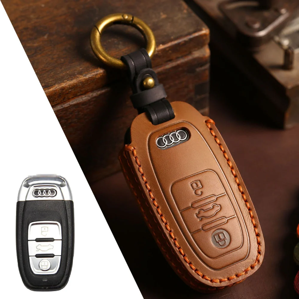 Audi Handcrafted Genuine Leather Car Key Fob Case Cover For A3, A4, A5, A6, A8, Q2, Q5, Q7, Q8, e-tron - Image 5
