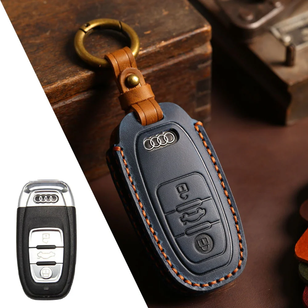 Audi Handcrafted Genuine Leather Car Key Fob Case Cover For A3, A4, A5, A6, A8, Q2, Q5, Q7, Q8, e-tron - Image 6