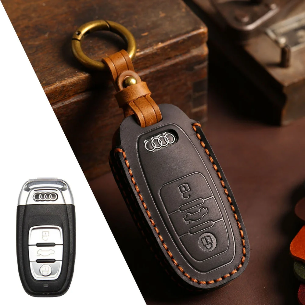 Audi Handcrafted Genuine Leather Car Key Fob Case Cover For A3, A4, A5, A6, A8, Q2, Q5, Q7, Q8, e-tron - Image 7