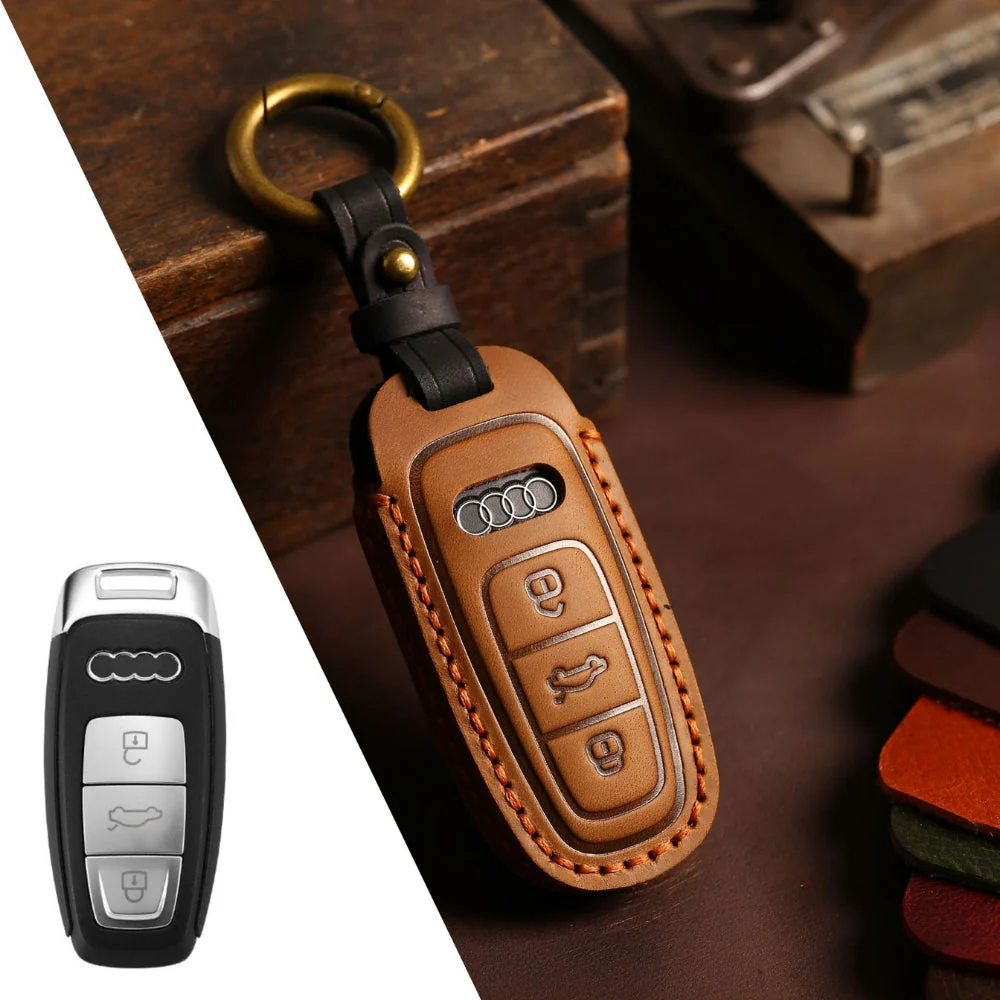 Audi Handcrafted Genuine Leather Car Key Fob Case Cover For A3, A4, A5, A6, A8, Q2, Q5, Q7, Q8, e-tron - Image 8