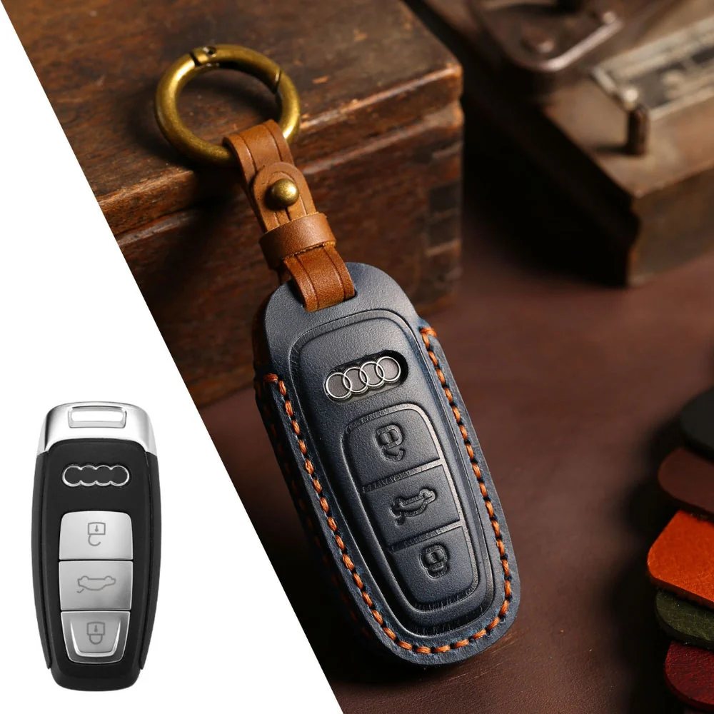 Audi Handcrafted Genuine Leather Car Key Fob Case Cover For A3, A4, A5, A6, A8, Q2, Q5, Q7, Q8, e-tron - Image 9