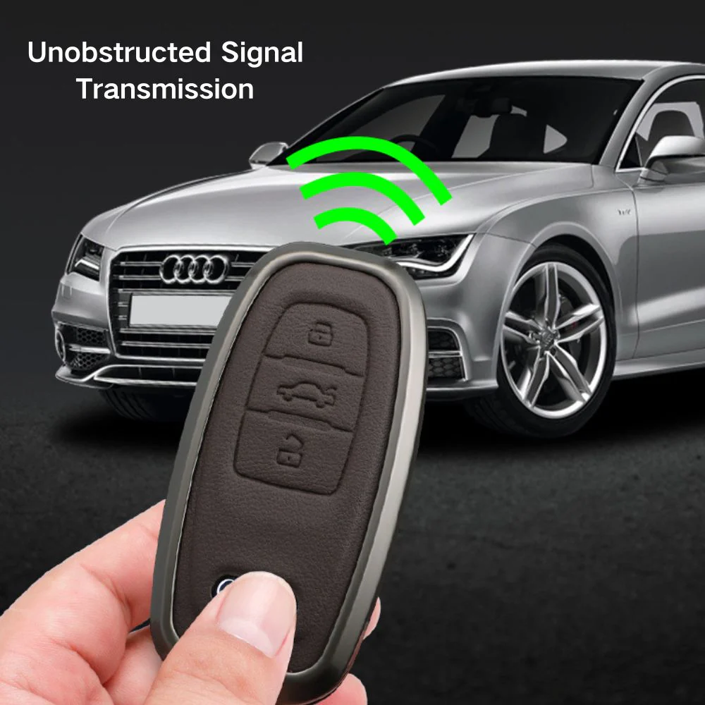 Audi Zinc Alloy + Leather Car Key Fob Case Cover For A4, A5, A6,A8, Q2, Q5, Q7 - Image 10