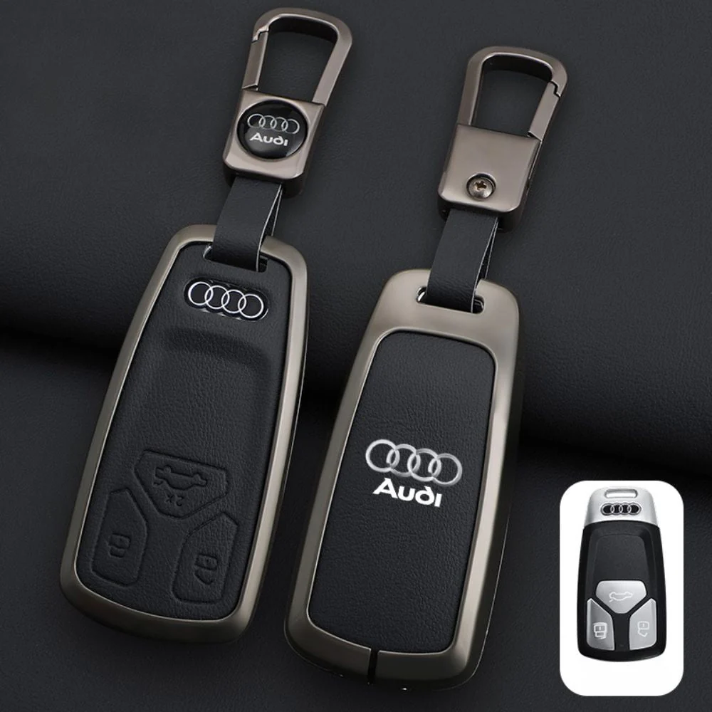 Audi Zinc Alloy + Leather Car Key Fob Case Cover For A4, A5, A6,A8, Q2, Q5, Q7 - Image 2