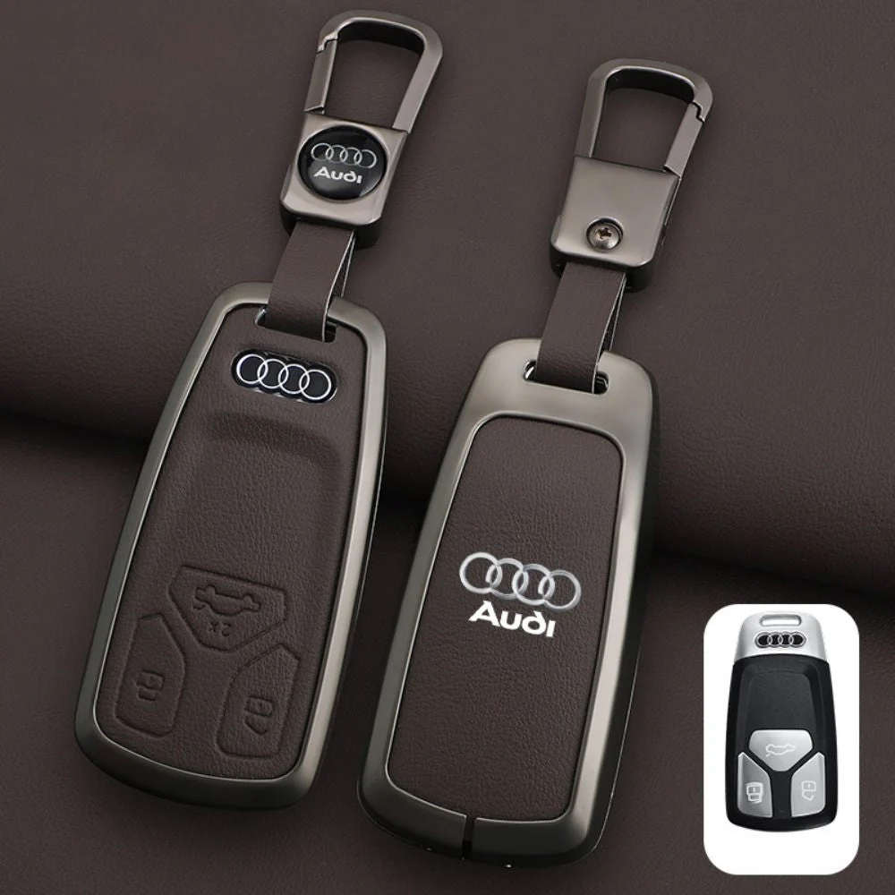 Audi Zinc Alloy + Leather Car Key Fob Case Cover For A4, A5, A6,A8, Q2, Q5, Q7 - Image 3