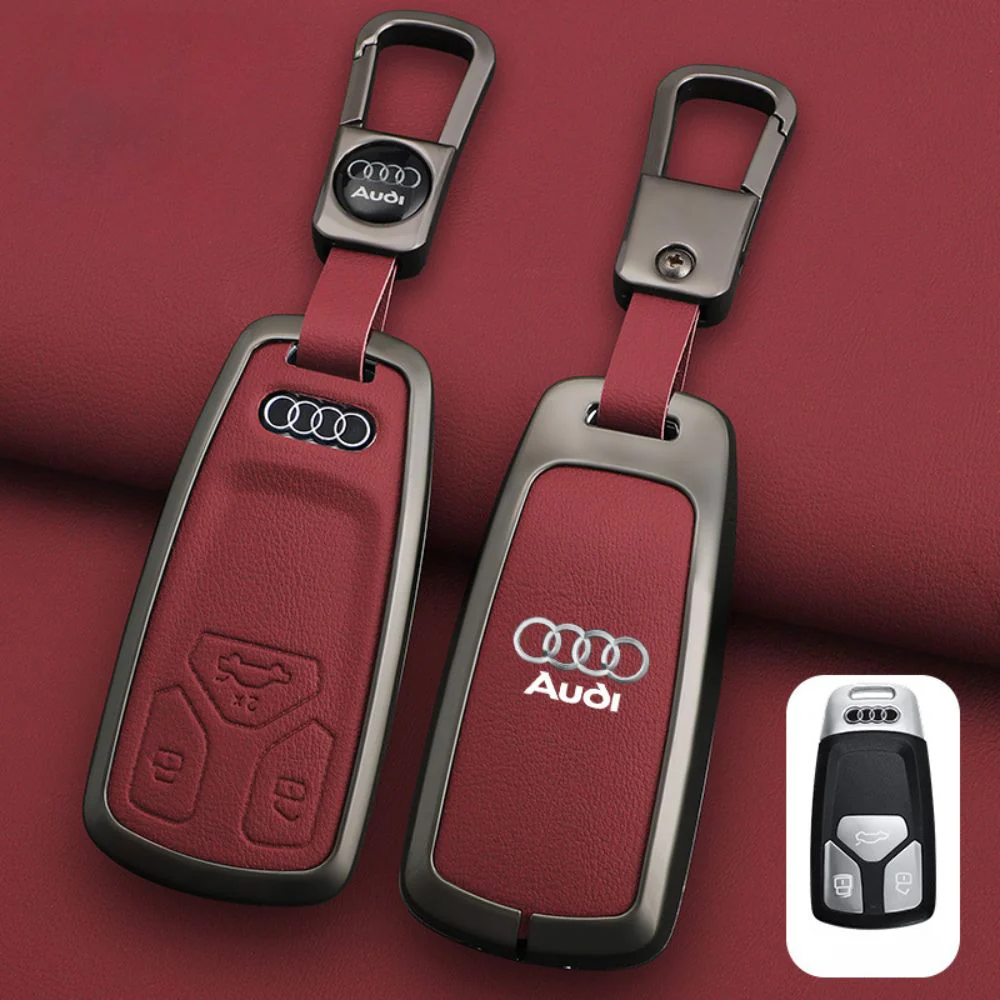 Audi Zinc Alloy + Leather Car Key Fob Case Cover For A4, A5, A6,A8, Q2, Q5, Q7 - Image 4