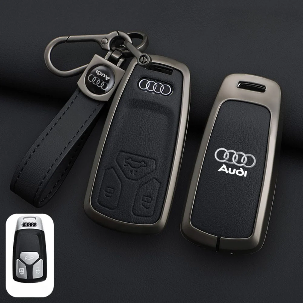 Audi Zinc Alloy + Leather Car Key Fob Case Cover For A4, A5, A6,A8, Q2, Q5, Q7 - Image 5