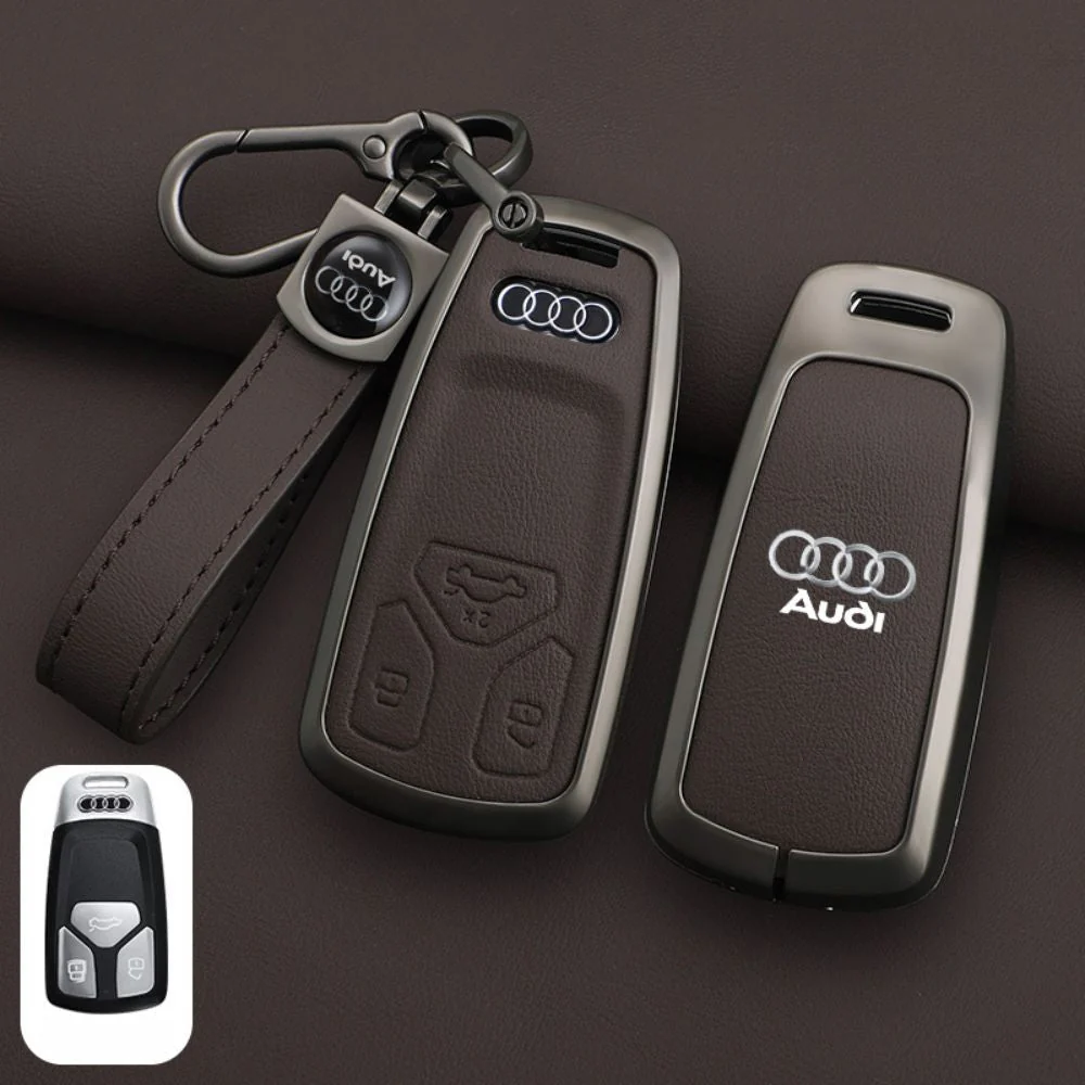 Audi Zinc Alloy + Leather Car Key Fob Case Cover For A4, A5, A6,A8, Q2, Q5, Q7 - Image 6