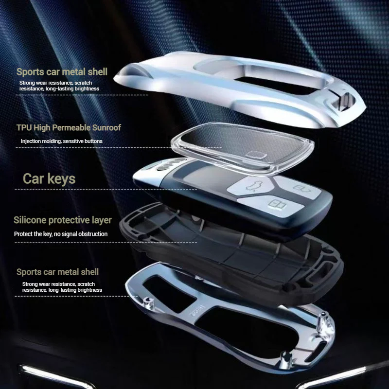 Audi Zinc Alloy Silicone Car Key Fob Case Cover For A3 For A4, A5, Q3, Q7, Audi TT - Image 3