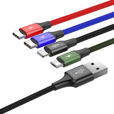 Baseus 4 in 1 Nylon Braided Cable (Lightning / 2 x Type-C / Micro USB) 3.5A 1.2m (CA1T4-B01) - Black - Image 4