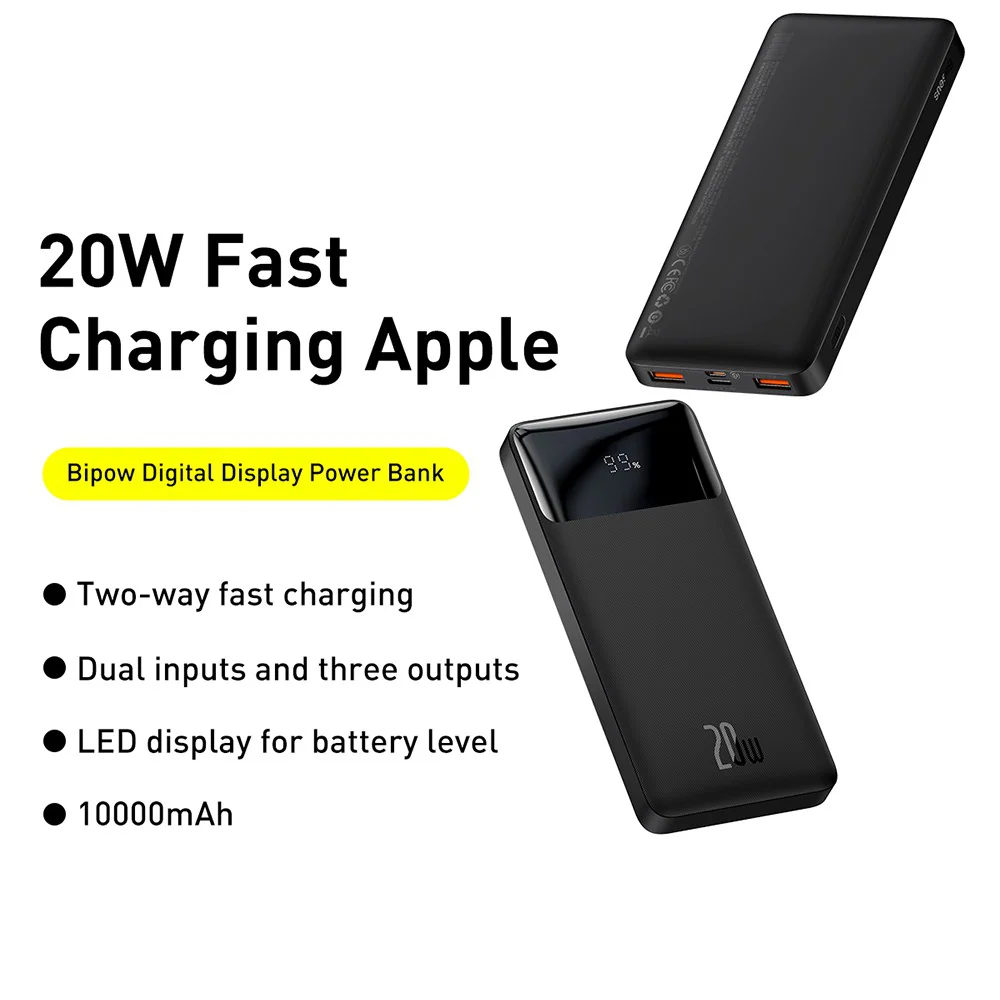 Baseus Bipow Fast Charging Power Bank 10000mAh 20W (Overseas Edition) PPBD050301-Black - Image 2