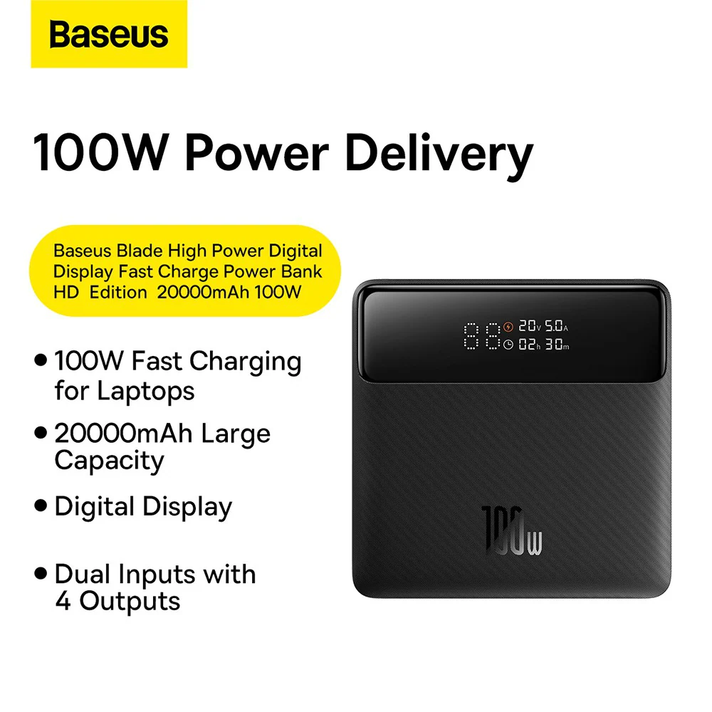 Baseus Blade Power Digital Display Fast Charging Power Bank HD Edition 20000mAh 100W PPBL000301-Black - Image 3