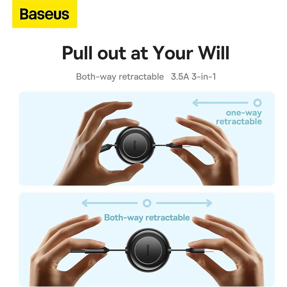 Baseus Bright Mirror 2 Series Retractable 3-in-1 Fast Charging Data Cable USB to M+L+C 3.5A 1.1m - Image 6