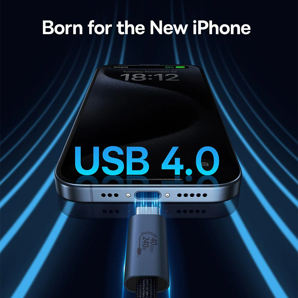Baseus Flash Series 2 USB4 Full Featured Data Cable Type-C to Type-C 240W 1M-Cluster Black Compatible for iPhone 15 16 Series - Image 10