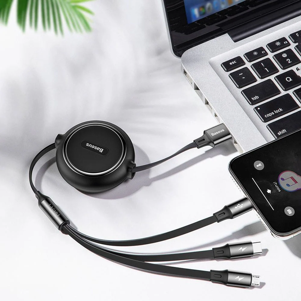 Baseus Golden Loop Retractable 3 in 1 USB Cable 3.5A (35cm-120cm) - Image 7