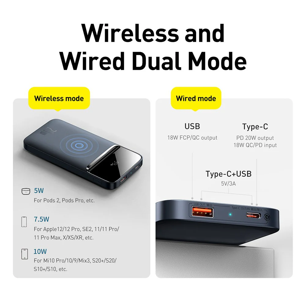 Baseus Magnetic Wireless Quick Charging Power Bank 10000mAh 20W (2022 Overseas Edition) PPCX010201 - Blue - Image 3