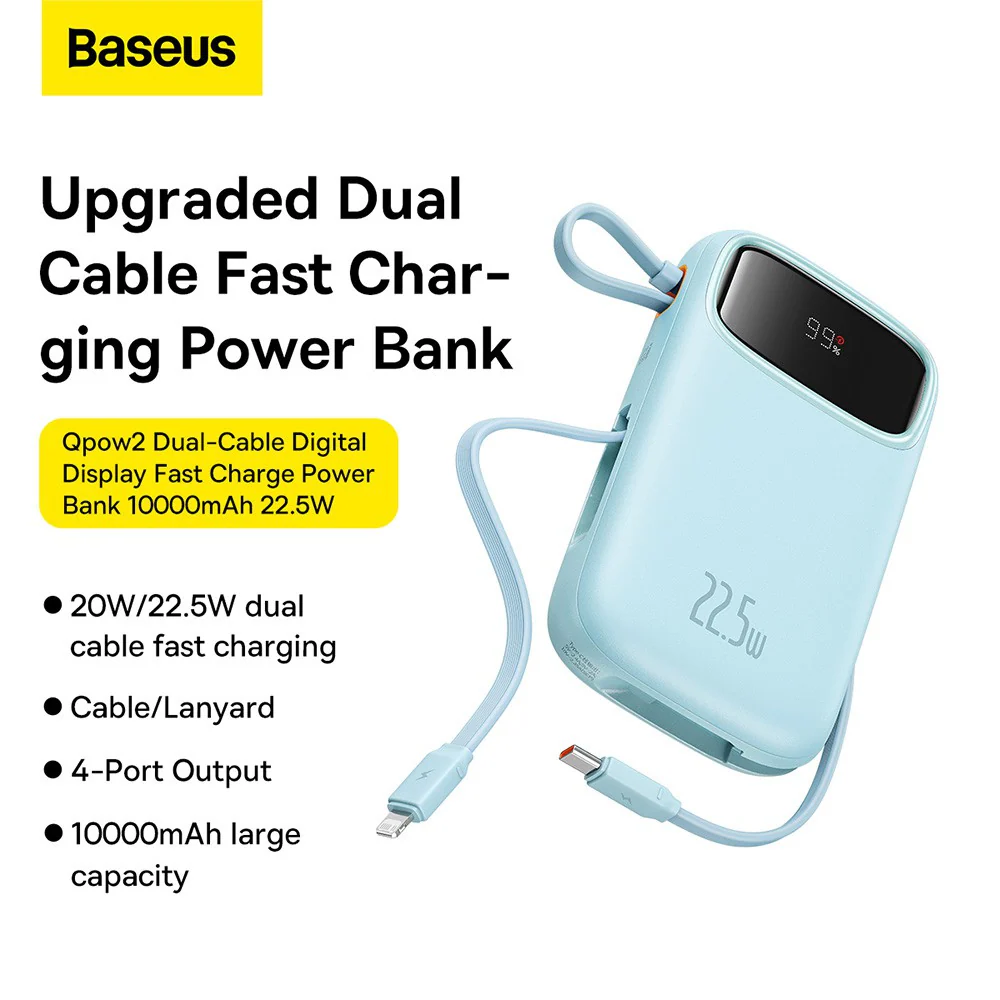 Baseus Qpow2 Dual-Cable Digital Display Fast Charge Power Bank 10000mAh 22.5W - Image 4