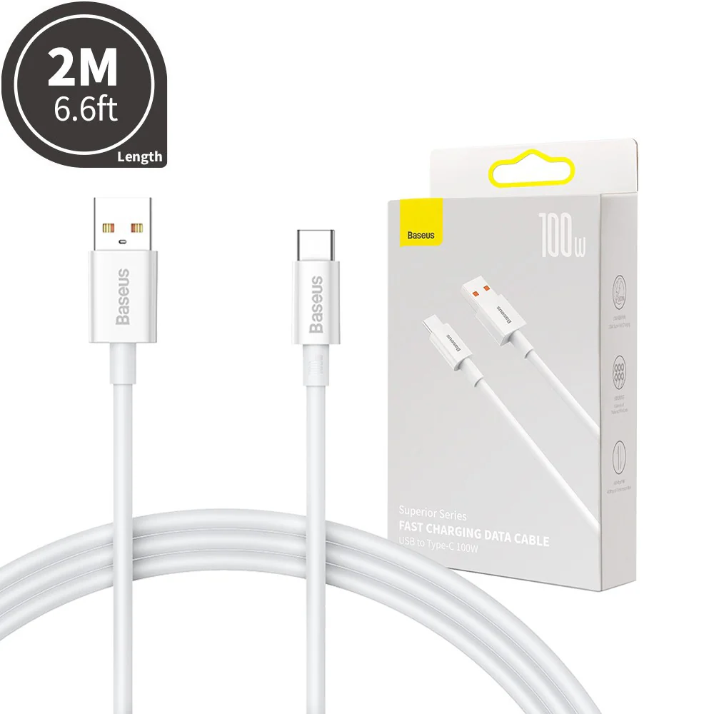 Baseus Superior Series Fast Charging Data Cable USB to Type-C 100W 2M - White