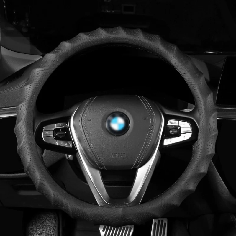 BMW Breathable Anti-Slip Wave-Texture Leather Steering Wheel Cover For 1/3/4/5/6/7 Series, X1/X3/X4/X5/X6/X7 & i Series