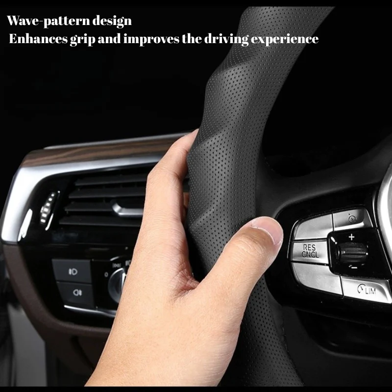 BMW Breathable Anti-Slip Wave-Texture Leather Steering Wheel Cover For 1/3/4/5/6/7 Series, X1/X3/X4/X5/X6/X7 & i Series - Image 4