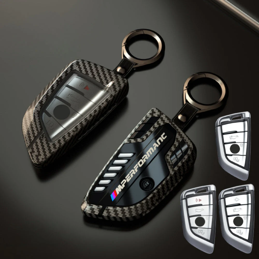BMW Carbon Fiber Metal Protective Car Key Fob Case Cover For 1, 3, 4, 5, 6 Series, X3, X5, X6, X7 - Image 2