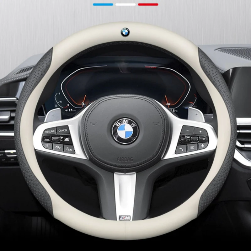BMW Leather & Embossed Breathable Ultra-Thin Non-Slip Steering Wheel Cover For 3 Series, 4 Series, 5 Series, 6 Series, 7 Series, X1, X3, X4, X5, X6, X7, iX3, i3 - Image 2
