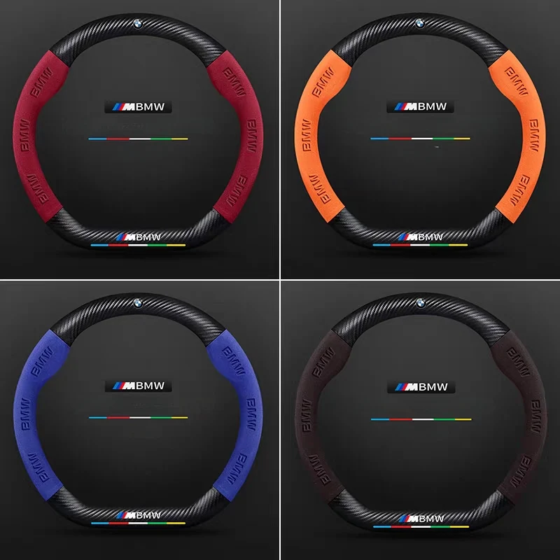 BMW Luxury Carbon Fiber Leather & Soft Suede Touch, Enhanced Grip Steering Wheel Cover For 3 Series, 4 Series, 5 Series, 6 Series, 7 Series, X1, X3, X4, X5, X6, X7 - Image 2