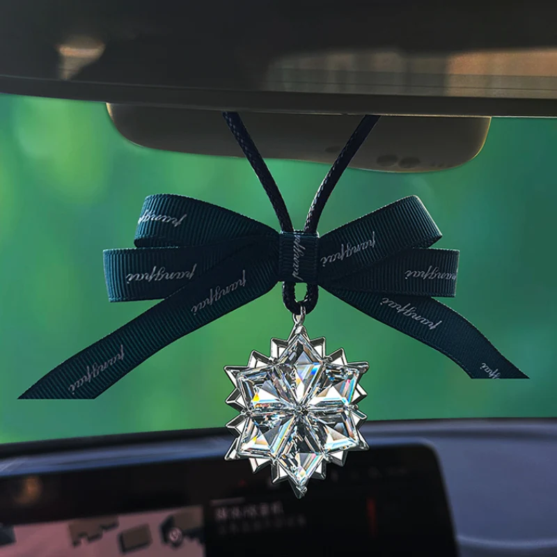 Bowknot Crystal Snowflake Car Rearview Mirror Car Interior Premium Pendant Premium Gift