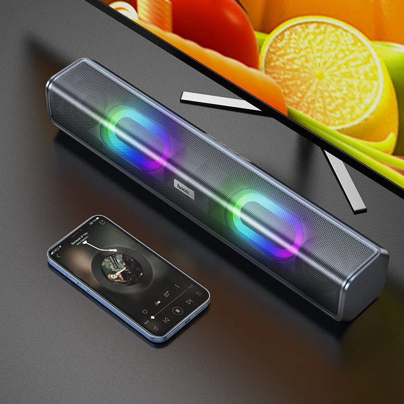 [BS49] HOCO Wireless RGB Light Bluetooth Desktop Office Gaming Speakers With Colorful Light Effect Sound Bar - Image 2