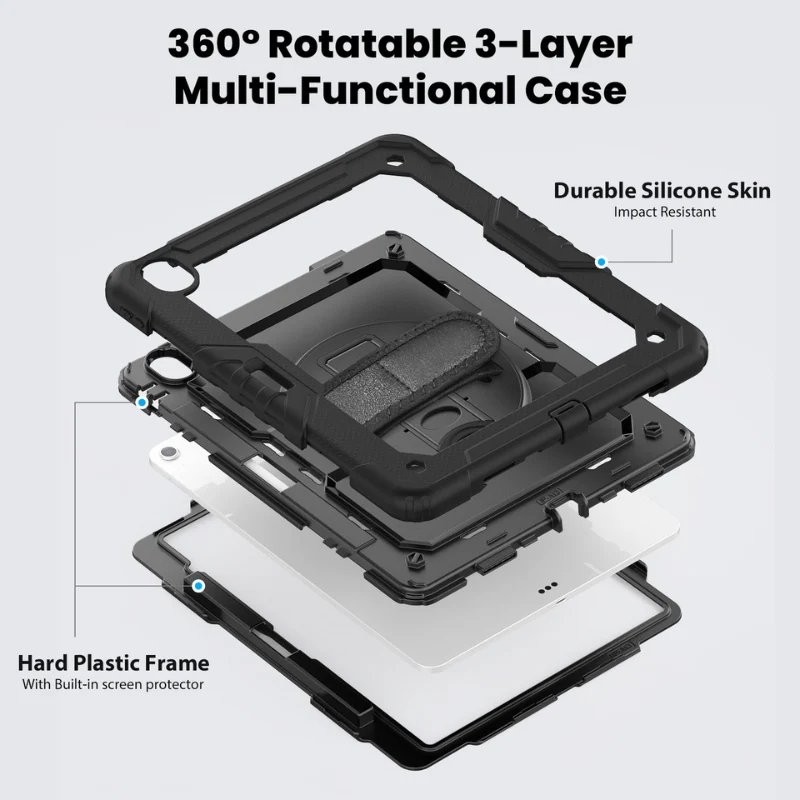 [Built-in 360° Rotating Hand Strap & Stand] Apple iPad 10.9/11'' 10/11th Gen (2022/2025) Shockproof with Screen Protector Pencil Holder Heavy Duty Series Case - Image 4