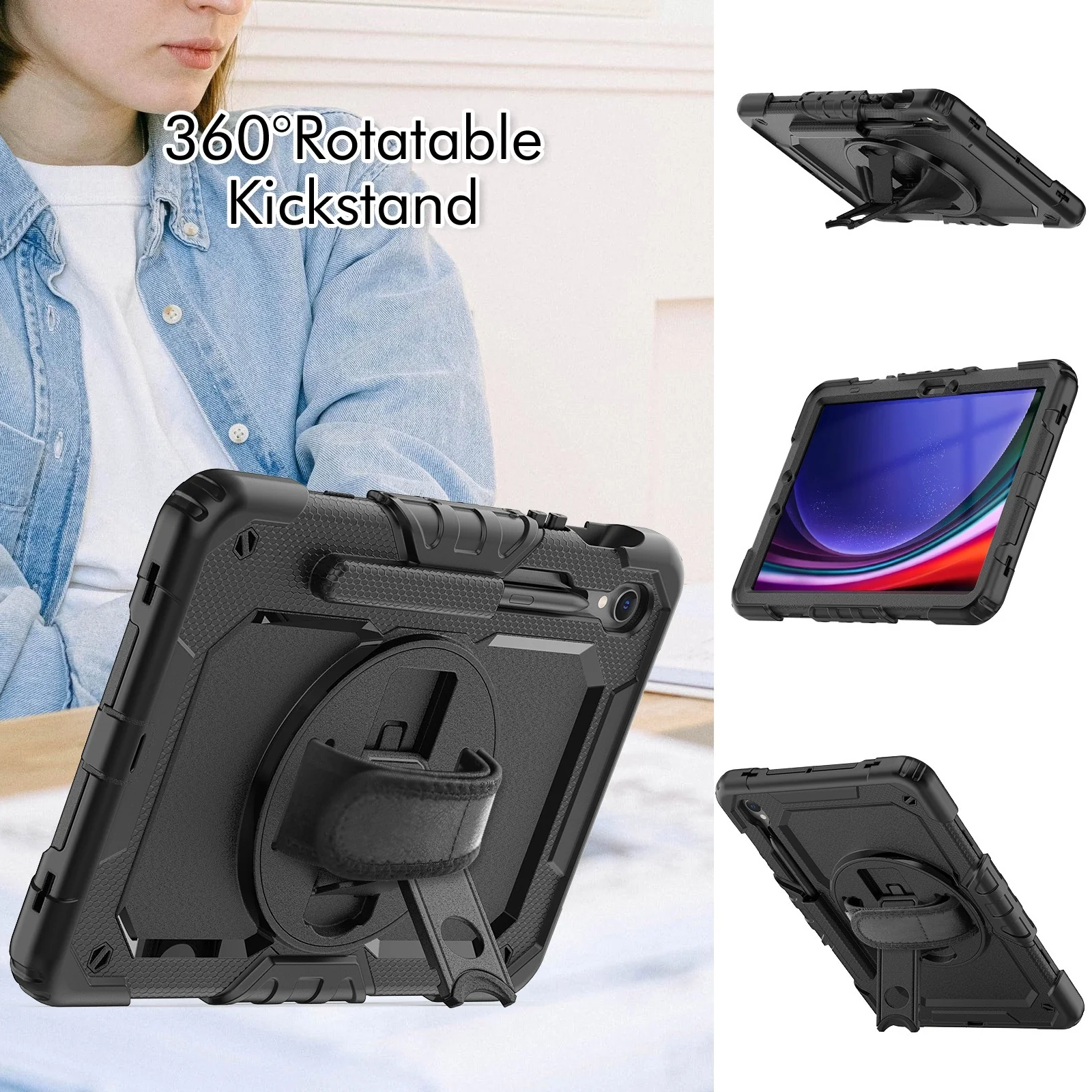 [Built-in 360° Rotating Hand Strap & Stand] Samsung Galaxy Tab S11 (2025) 11" Shockproof With Screen Protector Pencil Holder Heavy Duty Series Case - Image 4