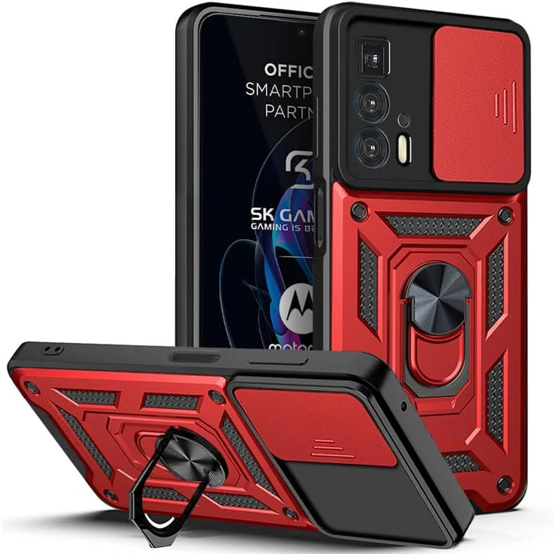 [Built-in 360-degree rotatable ring bracket][Camera Cover] Motorola Moto Edge 50 Neo - Shield Shockproof Rugged Heavy Duty Case With 2PC 9H Tempered Glass Screen Protector - Image 2