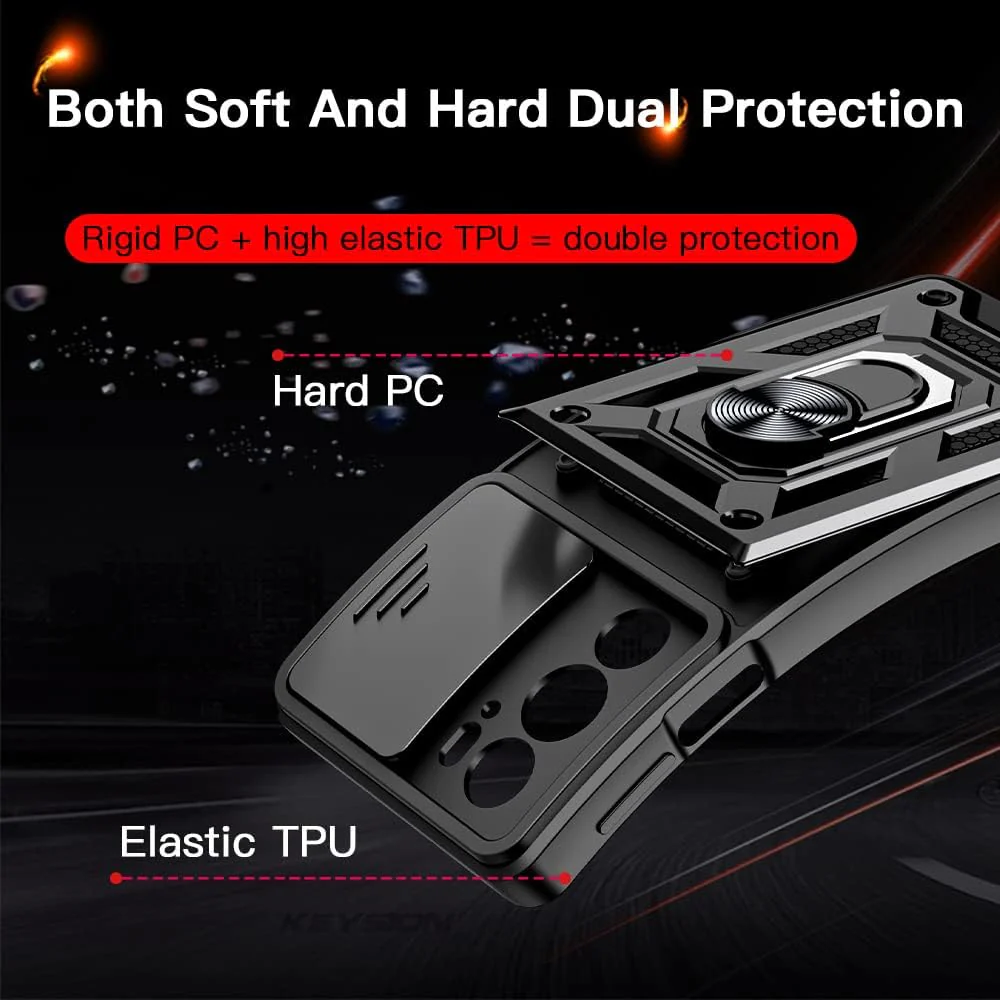 [Built-in 360-degree rotatable ring bracket][Camera Cover] Motorola Moto Edge 50 Neo - Shield Shockproof Rugged Heavy Duty Case With 2PC 9H Tempered Glass Screen Protector - Image 3