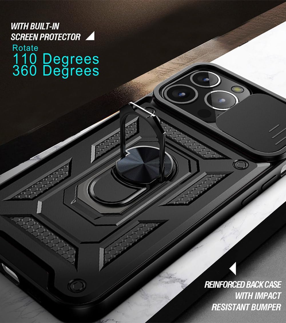 [Built-in 360-degree rotatable ring bracket][Camera Cover] Motorola Moto Edge 50 Neo - Shield Shockproof Rugged Heavy Duty Case With 2PC 9H Tempered Glass Screen Protector - Image 4
