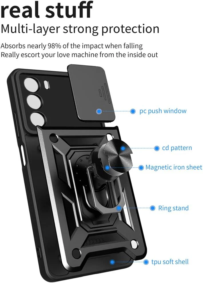 [Built-in 360-degree rotatable ring bracket][Camera Cover] Motorola Moto Edge 50 Neo - Shield Shockproof Rugged Heavy Duty Case With 2PC 9H Tempered Glass Screen Protector - Image 7