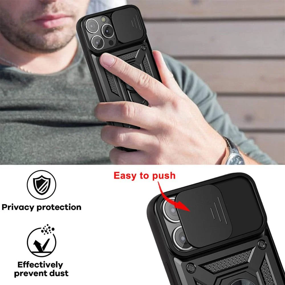[Built-in 360-degree rotatable ring bracket][Camera Cover] Motorola Moto Edge 50 Neo - Shield Shockproof Rugged Heavy Duty Case With 2PC 9H Tempered Glass Screen Protector - Image 8