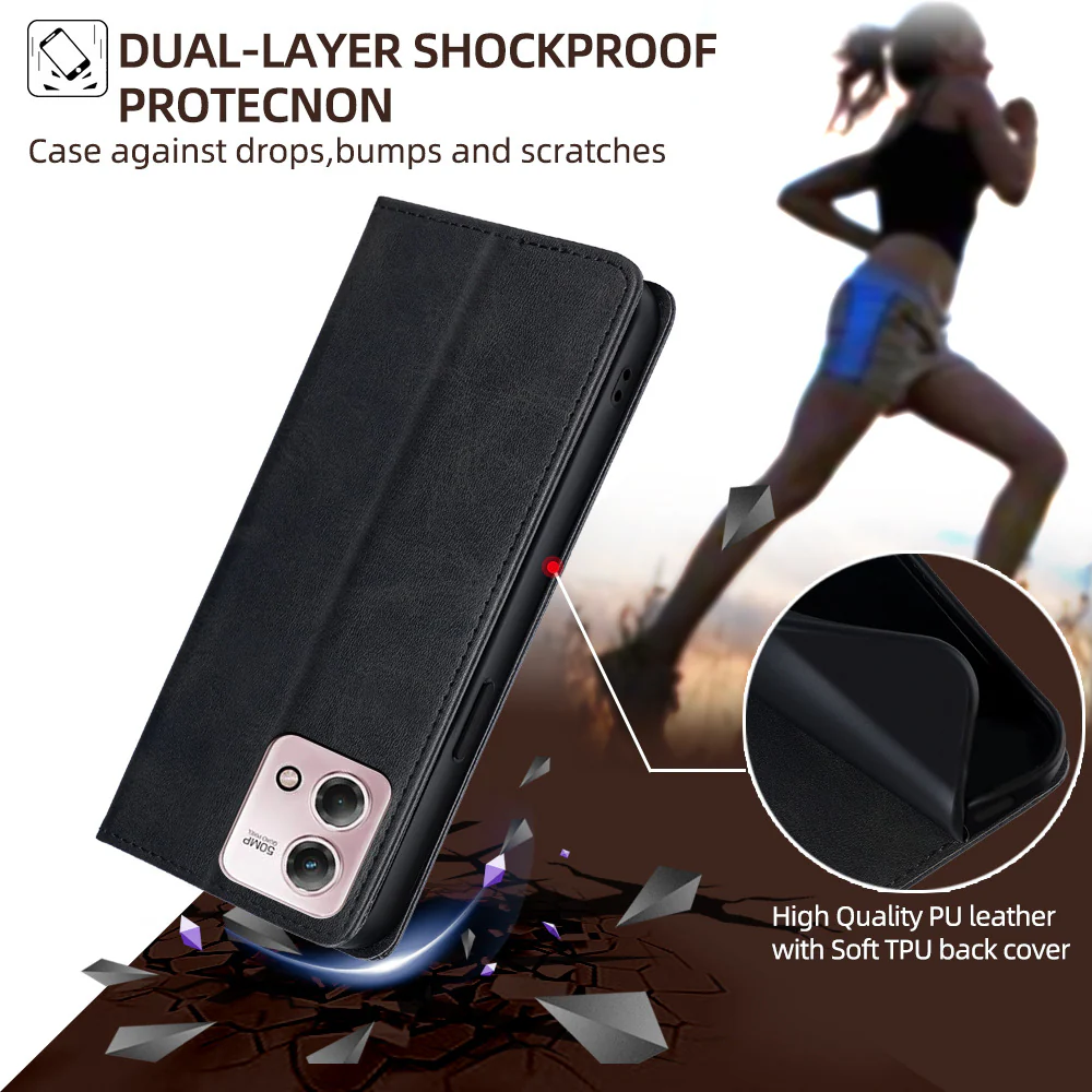 [Built-in Card Slot] Motorola Moto G85 Leather Flip Shockproof Essentials Series Case - Image 6