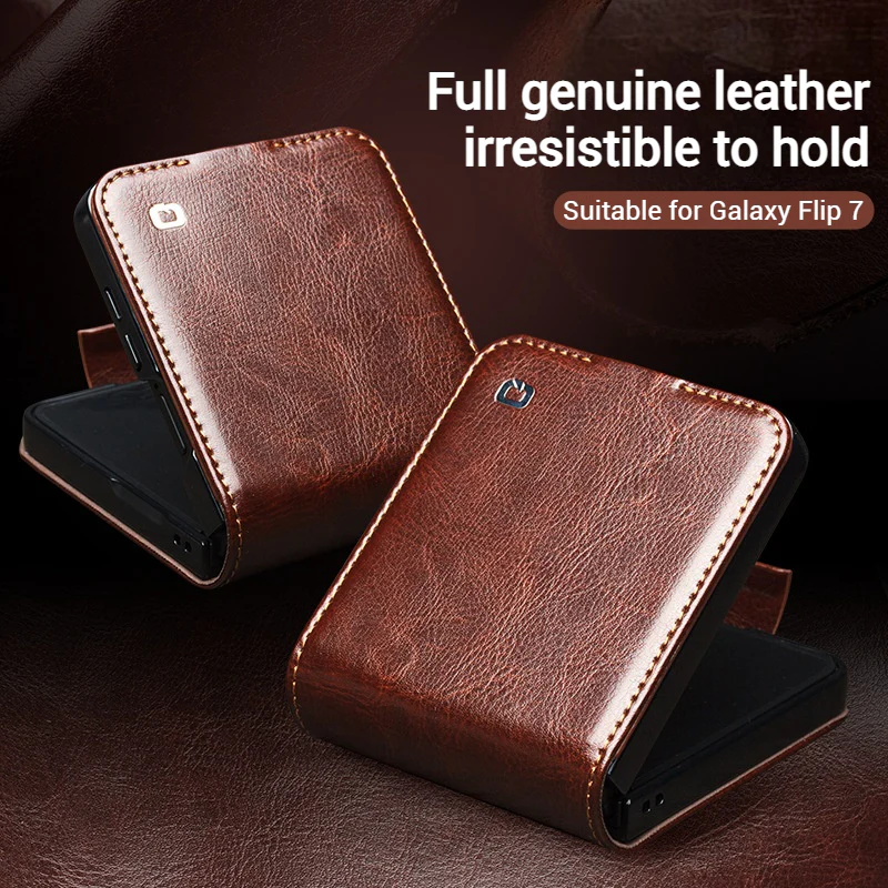 [Built-in Card Slot] Samsung Galaxy Z Flip7 Premium Genuine Leather Wallet Protective Case - Image 5