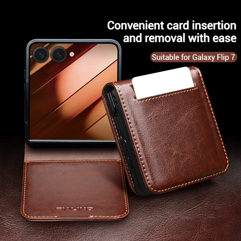 [Built-in Card Slot] Samsung Galaxy Z Flip7 Premium Genuine Leather Wallet Protective Case - Image 6