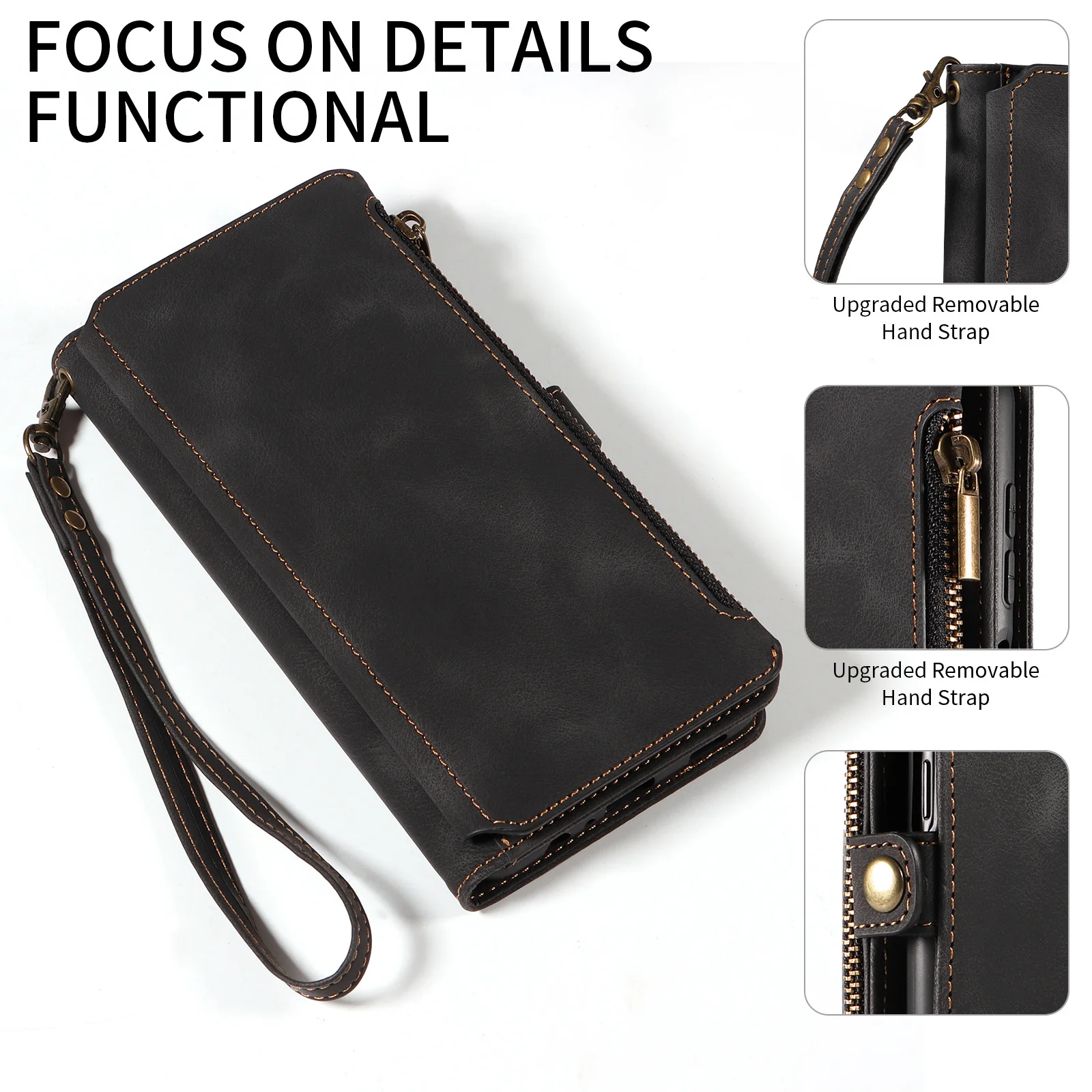 [Built-in Card Slot][With Strap] Samsung Galaxy S25/Plus/Ultra/FE Premium Genuine Leather Wallet Protective Case - Image 10