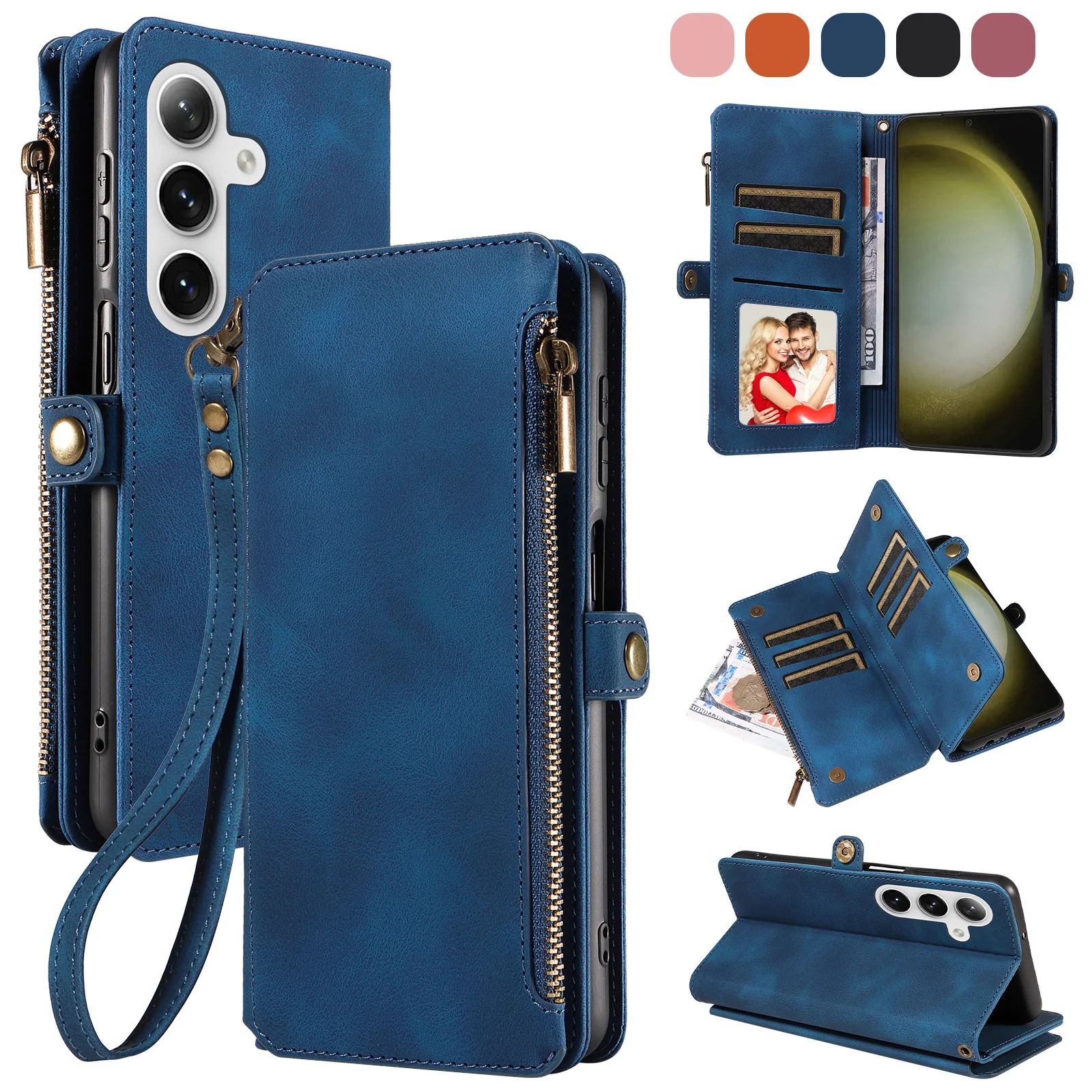 [Built-in Card Slot][With Strap] Samsung Galaxy S25/Plus/Ultra/FE Premium Genuine Leather Wallet Protective Case - Image 3