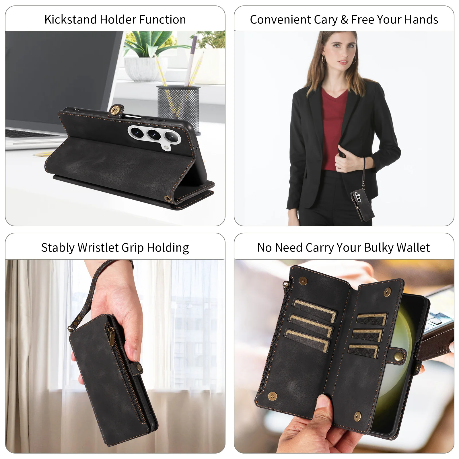 [Built-in Card Slot][With Strap] Samsung Galaxy S25/Plus/Ultra/FE Premium Genuine Leather Wallet Protective Case - Image 8