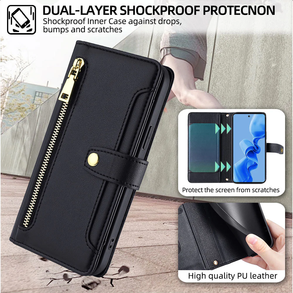 [Built-in Card Slot][With Lanyard] Motorola Moto G45/G34 Leather Flip Shockproof Wallet Series Case - Image 10
