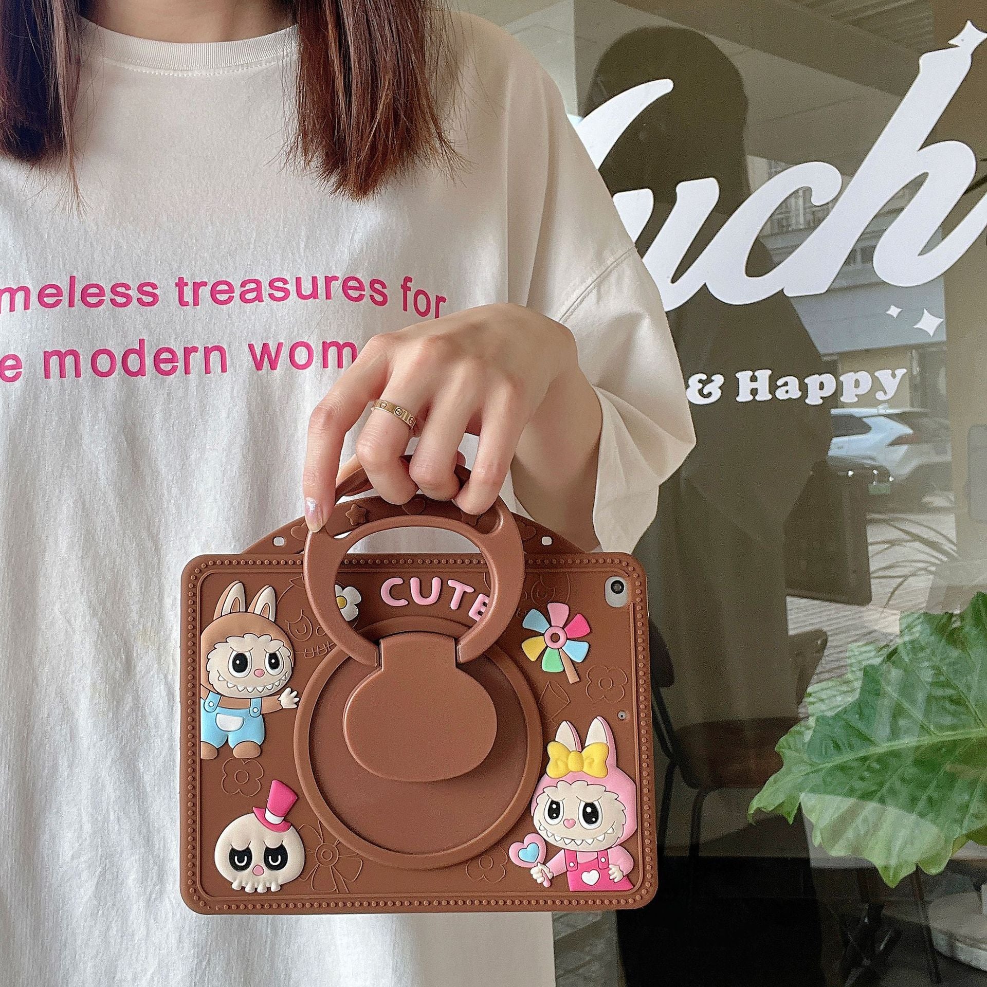 [Built-in Handle] Lenovo Tab M11 11.0" 2024 (TB-330XU/330FU) - Cartoon Labubu Silicone Stand Heavy Duty Series Case - Image 2