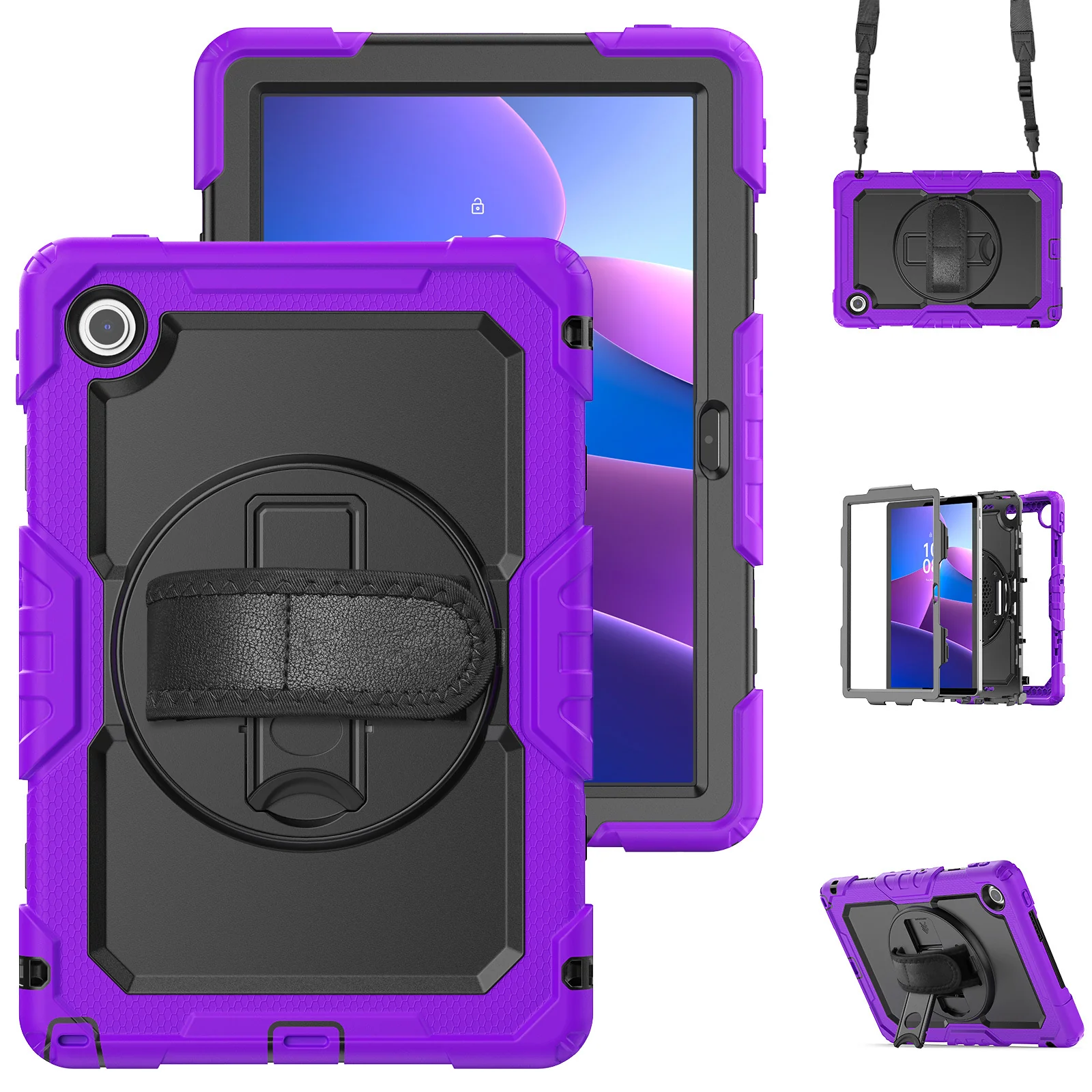 [Built-in Kickstand] Lenovo Tab 10.1" 2025 (TB311FU/TB311XU) - Silicone Full Covered Heavy Duty Series Case With Adjustable Hand Strap - Image 10