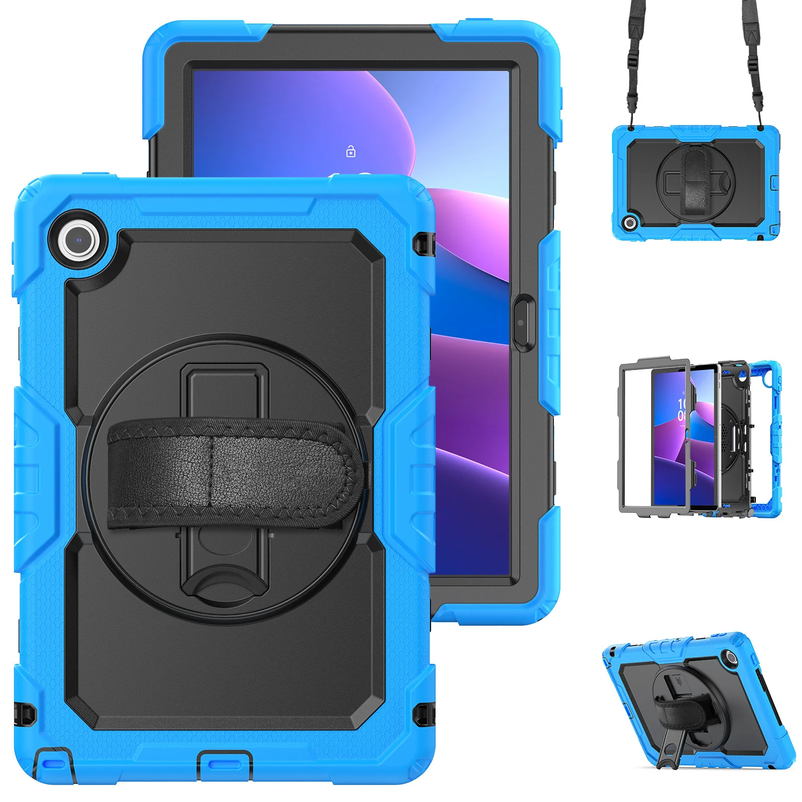 [Built-in Kickstand] Lenovo Tab 10.1" 2025 (TB311FU/TB311XU) - Silicone Full Covered Heavy Duty Series Case With Adjustable Hand Strap - Image 11
