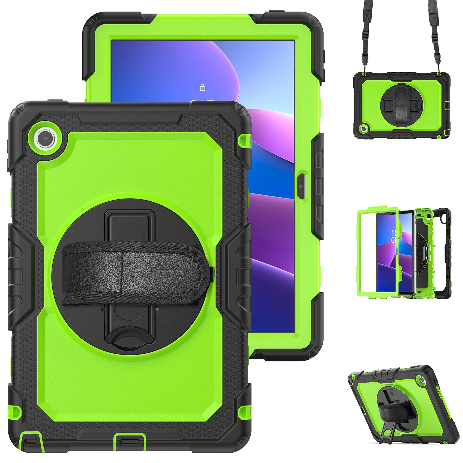 [Built-in Kickstand] Lenovo Tab 10.1" 2025 (TB311FU/TB311XU) - Silicone Full Covered Heavy Duty Series Case With Adjustable Hand Strap - Image 12