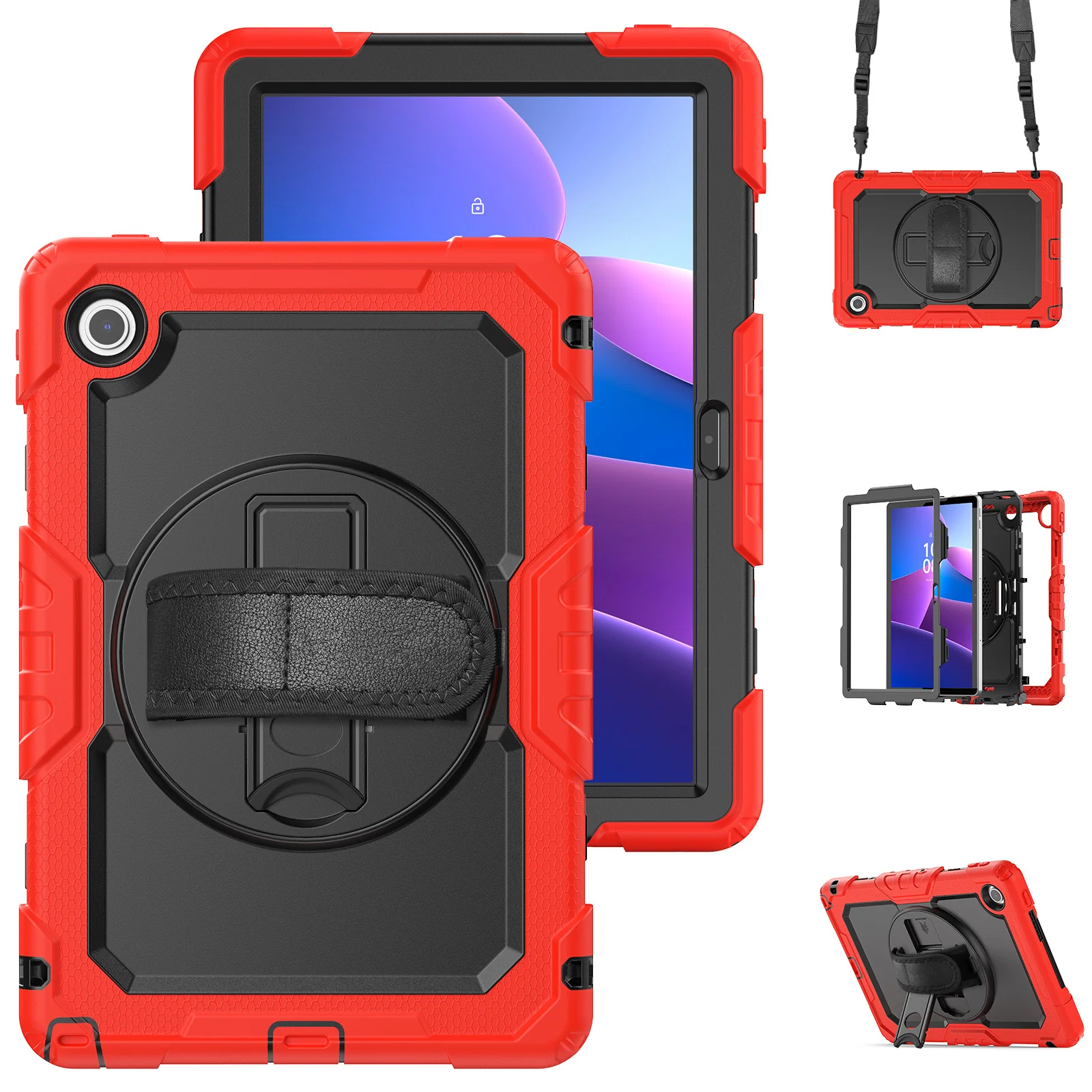 [Built-in Kickstand] Lenovo Tab 10.1" 2025 (TB311FU/TB311XU) - Silicone Full Covered Heavy Duty Series Case With Adjustable Hand Strap - Image 14