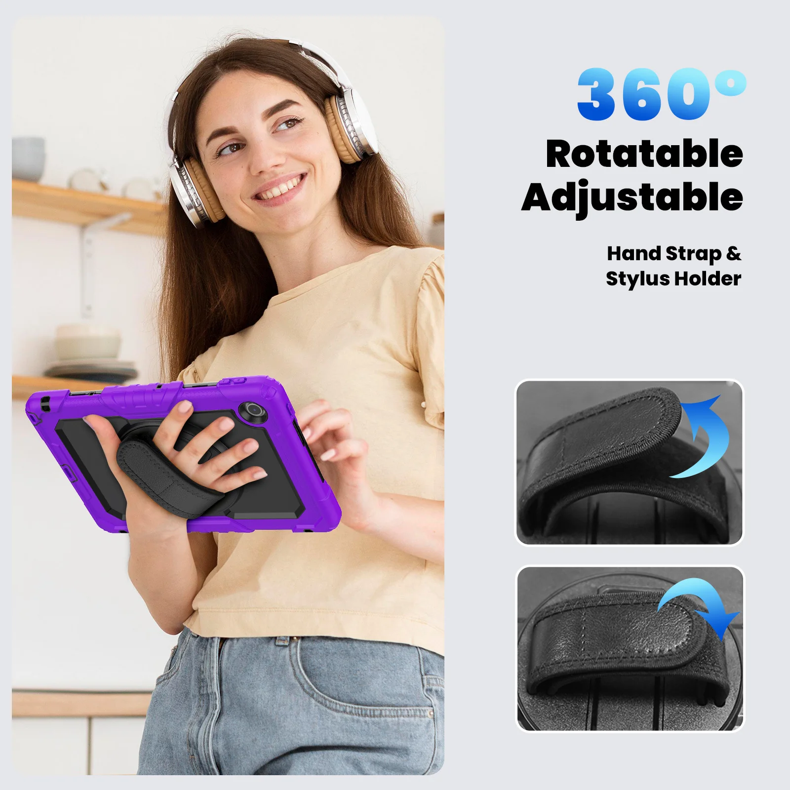 [Built-in Kickstand] Lenovo Tab 10.1" 2025 (TB311FU/TB311XU) - Silicone Full Covered Heavy Duty Series Case With Adjustable Hand Strap - Image 5